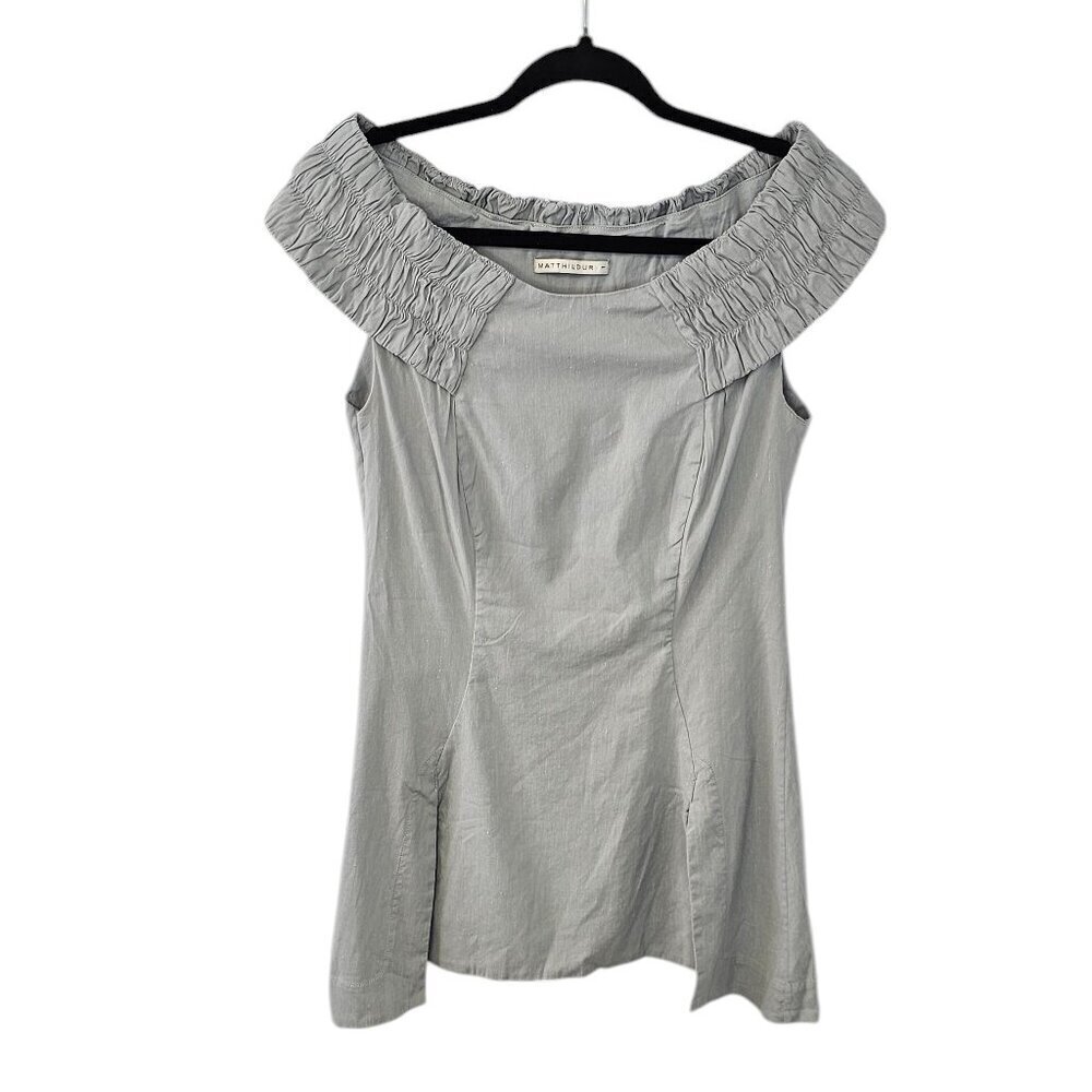 MATTHILDUR Womens Linen Blend Off Shoulder Lined Blouse, Tunic, Grey Size 1